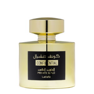 Lattafa Confidential Private Gold unisex parfüm şişesi
